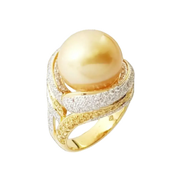 JR0301L - Golden South Sea Pearl with Diamond & Yellow Sapphire Ring set in 18K Gold Setting