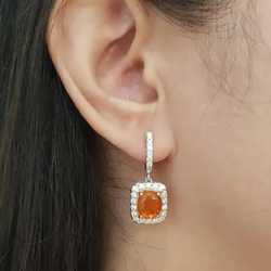 JE0138R - Fire Opal with Diamond Earrings set in 18K White Gold Setting
