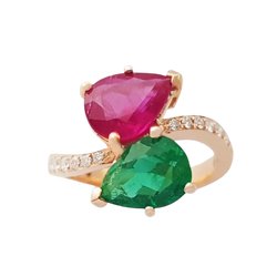JR0392L - Ruby, Emerald and Diamond Ring set in 18K Rose Gold Setting