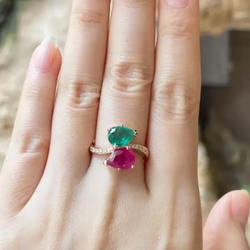 JR0392L - Ruby, Emerald and Diamond Ring set in 18K Rose Gold Setting