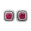 JE0218M - Cabochon Ruby, Black Sapphire and Diamond Earrings set in 18K White Gold Setting