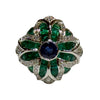 JR0298K - Blue Sapphire, Emerald, and Diamond Ring Set in 18K Gold Setting