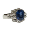 JR0307K - Blue Sapphire with Diamond Ring Set in 18K White Gold Setting