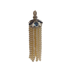 JP0072K - Fresh Water Pearl with Blue Sapphire and Diamond Dazzle Pendant Set in 18K White Gold Setting