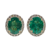 JE0221K - Emerald and Diamond Halo Earrings Set in 18K Gold Setting