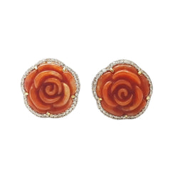 JE0202L - Carved Jade with Diamond Flower Earrings set in 18K Gold Setting