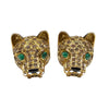 JE0210SK - Champagne & Black Diamond, Cabuchon Emerald, and Onyx Panther Earrings Set in 18K Gold Setting