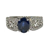 JR0985UK - Blue Sapphire with Diamond Ring Set in 18K White Gold Setting