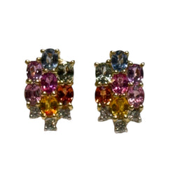 JE0522SK - Multi-Color Sapphire with Diamond Earrings Set in 18K Gold Setting