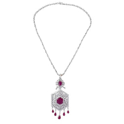 JN0051PJP0144L - Ruby and Diamond Pendant Necklace Set in 18K White Gold Setting