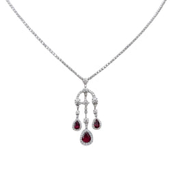 JN0087L - Unheated Ruby with Diamond Necklace set in Platinum 950 Setting