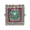 JR0335K - Art Deco Style Emerald with Pink Sapphire & Diamond Ring Set in 18K White Gold Setting