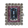 JR0336K - Art Deco Style Aquamarine with Pink Sapphire & Diamond Ring Set in 18K White Gold Setting