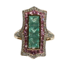 JR0348K - Art Deco Emerald, Pink Sapphire, and Diamond Ring Set in 18K Rose Gold Setting