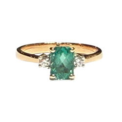 JR0364K - Emerald with Diamond Ring Set in 18K Rose Gold Setting