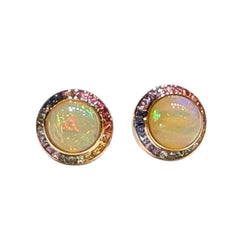 JE0267K - Opal with Multi-Sapphire Earrings Set in 18K Gold Setting