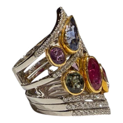 JR0918TK - Multi-Sapphire, Ruby, and Diamond Ring Set in 18K Gold Setting