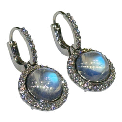 JE0568TK - Rainbow Moonstone with Diamond Dangling Earrings Set in 18K White Gold Setting