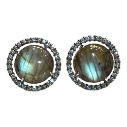 JE0279SK - Labradorite with Green Sapphire Earrings Set in 18K White Gold Setting