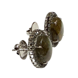 JE0279SK - Labradorite with Green Sapphire Earrings Set in 18K White Gold Setting