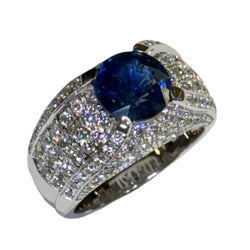 JR0369K - Unheated Thai Blue Sapphire with Diamond Ring Set in 18K White Gold Setting