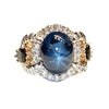 JR0373K - Blue Star Sapphire, Blue Sapphire, and Diamond Ring Set in 18K Rose Gold Setting