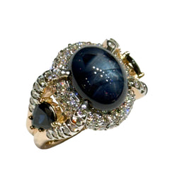 JR0373K - Blue Star Sapphire, Blue Sapphire, and Diamond Ring Set in 18K Rose Gold Setting