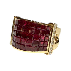 JR0375K - Invisible Set Ruby with Diamond Ring Set in 18K Gold Setting