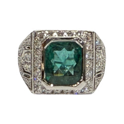 JR0376K - Art Deco Style Emerald with Diamond Ring Set in 18K White Gold Setting