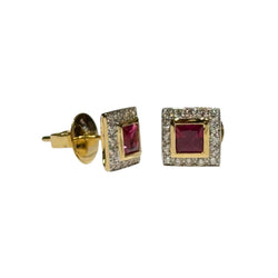 JE0274K - Ruby with Diamond Earrings Set in 18K Gold Setting