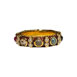JR0380K - Lucky 9-Gem Ring with Red Enamel Ring Set in 18K Gold Setting