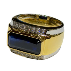JR0399K - Blue Sapphire with Diamond Men’s Ring Set in 18K Gold Setting