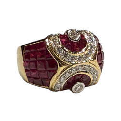 JR0402K - Invisible Set Ruby With Diamond Ring Set in 18K Gold Setting