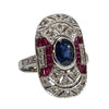JR0401K - Art Deco Style Blue Sapphire, Ruby, and Diamond Ring Set in 18K White Gold Setting