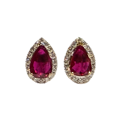 JE0289K - Ruby with Diamond Halo Earrings Set in 18K Gold Setting