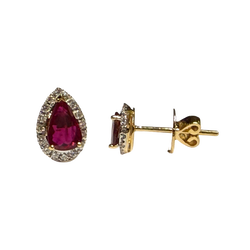 JE0289K - Ruby with Diamond Halo Earrings Set in 18K Gold Setting