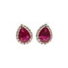 JE0290K - Ruby with Diamond Halo Earrings Set in 18K Gold Setting