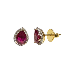 JE0290K - Ruby with Diamond Halo Earrings Set in 18K Gold Setting