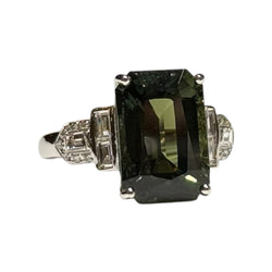 JR0010NK - Green Sapphire with Diamond Ring Set in 18K White Gold Setting