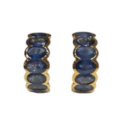 JE0336K - Blue Sapphire Hoop Earrings Set in 18K Gold Setting