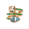 JR0077K - Aquamarine, Morganite and Emerald Ring Set in 18K Rose Gold Setting