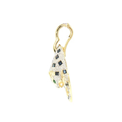 JP0109K - Panther Pendant with Sapphire, Diamond, and Emerald Set in 14K Gold Setting