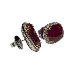 JE0359K - Ruby with halo Diamond Earrings Set in 18K White Gold Setting