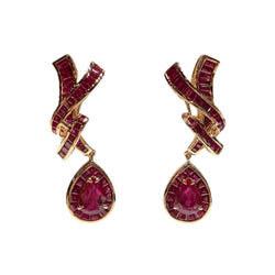 JE0352K - Ruby Dangling Earrings Set in 18K Rose Gold Setting