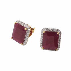 JE0559M - Ruby with Diamond Earrings set in 18K Gold Setting