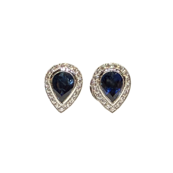 JE0366K - Blue Sapphire with Diamond Earrings Set in 18K White Gold Setting