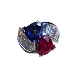 JR0953Y - GIA Certified Heart Shape Burmese Ruby, Sapphire with Diamond Ring Set in Platinum Setting