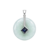 JP0214L - Jade Disc with Sugarloaf Blue Sapphire& Diamond Pendant set in 18K White Gold Setting