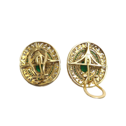 JE0362L - Emerald with Diamond Art Deco Style Earrings set in 18K Gold Setting