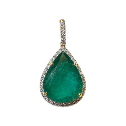 JP0126K - Pear Shape Emerald with Halo Diamond Pendant Set in 18K Gold Setting